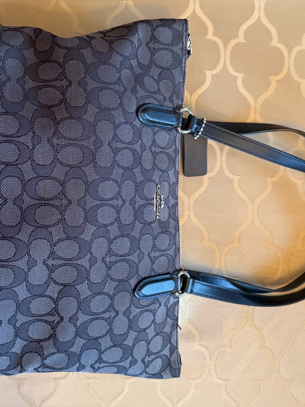 LIKE NEW COACH Monogram Canvas Tote in Gray and Black - Picture 6 of 7